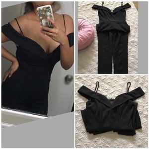 💖 Black Romper Off Shoulder Pants Sexy Cleavage